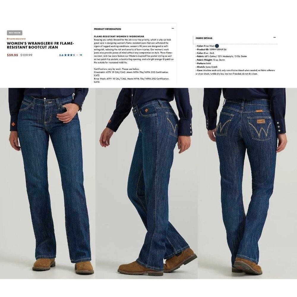 Wrangler FR Flame Resistant Bootcut Jeans Size 13 Juniors Rinse Cat 2/2112 Fire - Picture 12 of 14